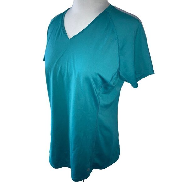 MOUNTAIN HARDWEAR LADIES SS SOLID TURQUOISE VNECK TOP TUNIC TEE TSHIRT EUC L - Picture 5 of 11